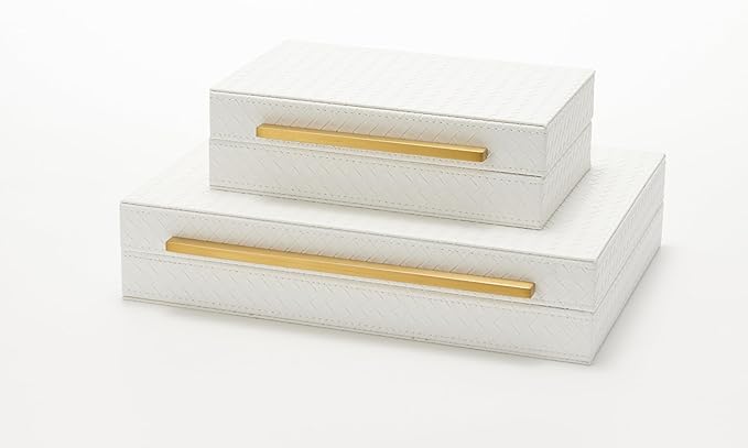 Kingflux White Set of 2pcs Decorative Boxes, Home Storage Boxes Jewelry Organizer, Shelf Orgnizer Box Woment&Men's Accessory Organizer (White)