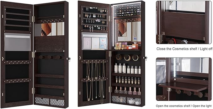 Wall-Mounted Full-Length Mirror with Storage Cabinet & Jewelry Organizer - Illuminated Makeup Locker for Bedroom, Dressing Room, or Bathroom - Stylish & Functional Design