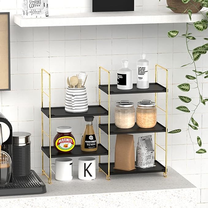 Freestanding Organizer Shelf, 3-Tier Bathroom Countertop Organizer, Makeup Organizer -Corner Storage Shelf, Kitchen Spice Rack,Standing Shelf for Bathroom, Bedroom, Kitchen (Black)