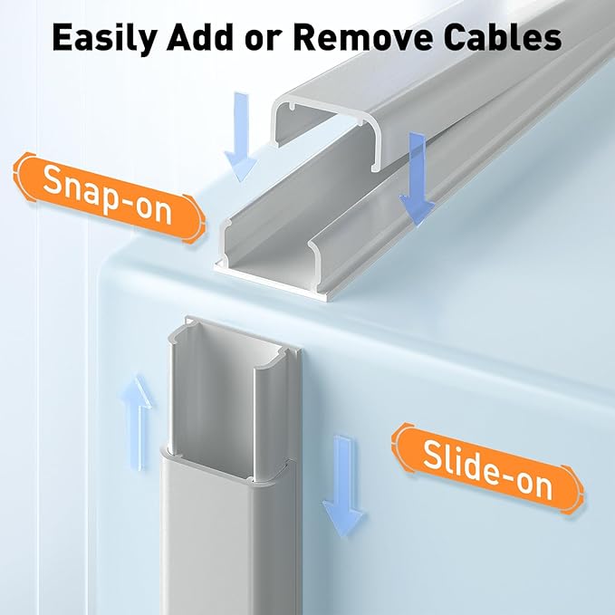 Delamu Grey Cord Hider, 56.7in Grey Cord Covers for Wires on Wall, Cable Hider Wire Covers for 2-3 Cords, Wire Hiders for TV on Wall, Easier Setup Cable Cover to Hide TV Wires, 4X L14.2 W0.94 H0.47in