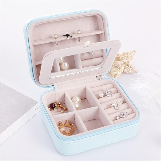 Earrings Ring Jewelry Box Useful Makeup Organizer with Zipper Travel Portable Jewelry Storage Case 1Pcs (Color : Pink style1)