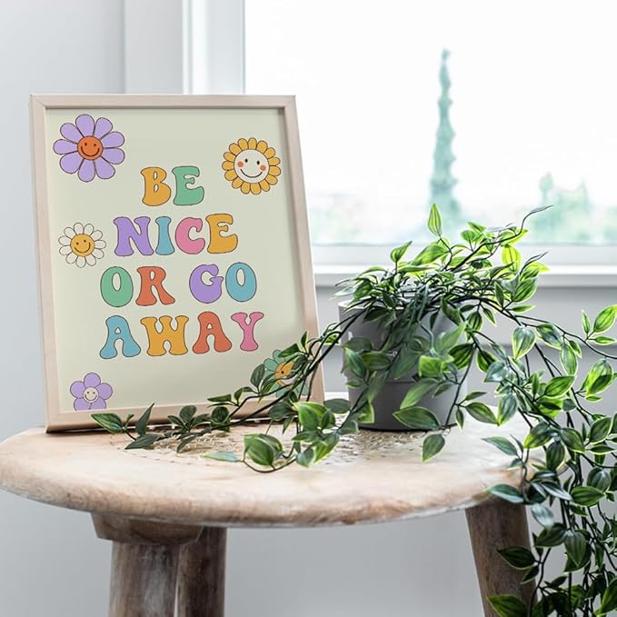 funny Trendy Wall Decor - Groovy Funky Wall Art - Boho-chic - Preppy Room Decor Aesthetic - Vintage Retro Print - 70s Pop art - Cute Fun small Home Office Decor for Women