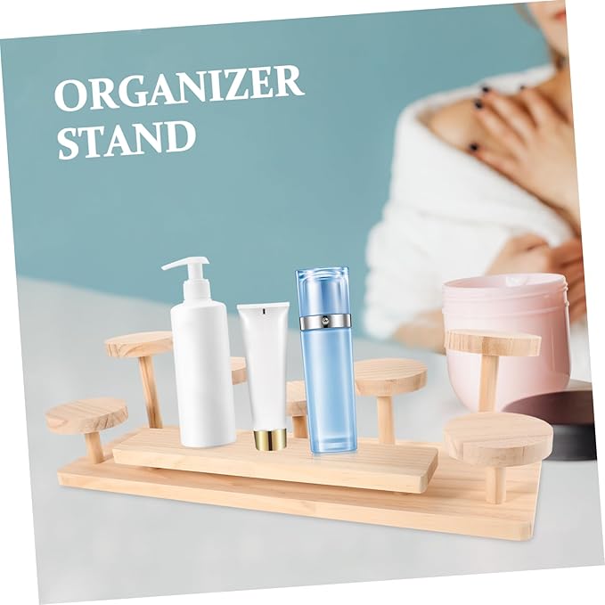 MERRYHAPY Elegant Wooden Perfume Display Stand Cosmetics Shelf Makeup Organizer Skincare Display Desktop Riser