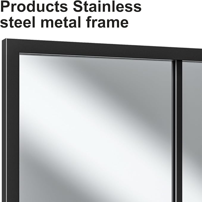 Rowjut Full Length/Floor Mirror, 71"x 32" Window/Wall Decorative Mirrors, Aluminium Framed Window Pane Mirror, Square Wall Mirror for Entryway, Living Room, Bedroom, Fireplace (Black)