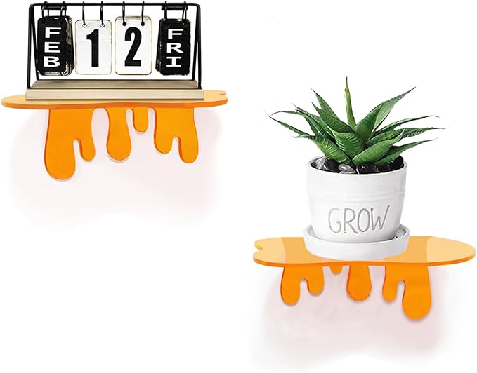 SetGame 2-Pack Acrylic Small Wall Shelves - 7 Inch Floating Shelf for Walls, Home Wall Display Ledges for Storage, Room Décor, Small Album & Items Organizer Display Dripping Wall Decor