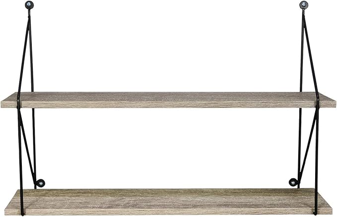 Sorbus® Floating Shelf with Metal Brackets — Wall Mounted Rustic Wood Wall Storage, Decorative Hanging Display for Trophy, Photo Frames, Collectibles, and Much More (2-Tier – Grey)