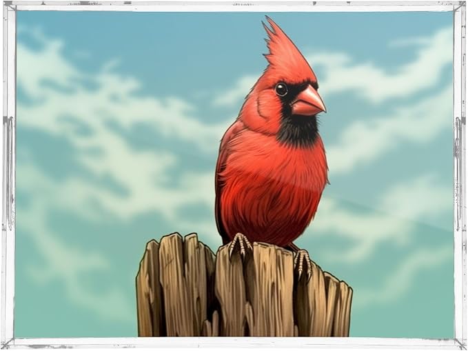 Qilmy Red Bird Acrylic Serving Tray with Handles 15.7 x 11.8 Inch, Clear Reusable Decorative Tray, Multi-Purpose Spill Proof Table Tray for Party, Coffee, Bathroom, Kitchen, Office