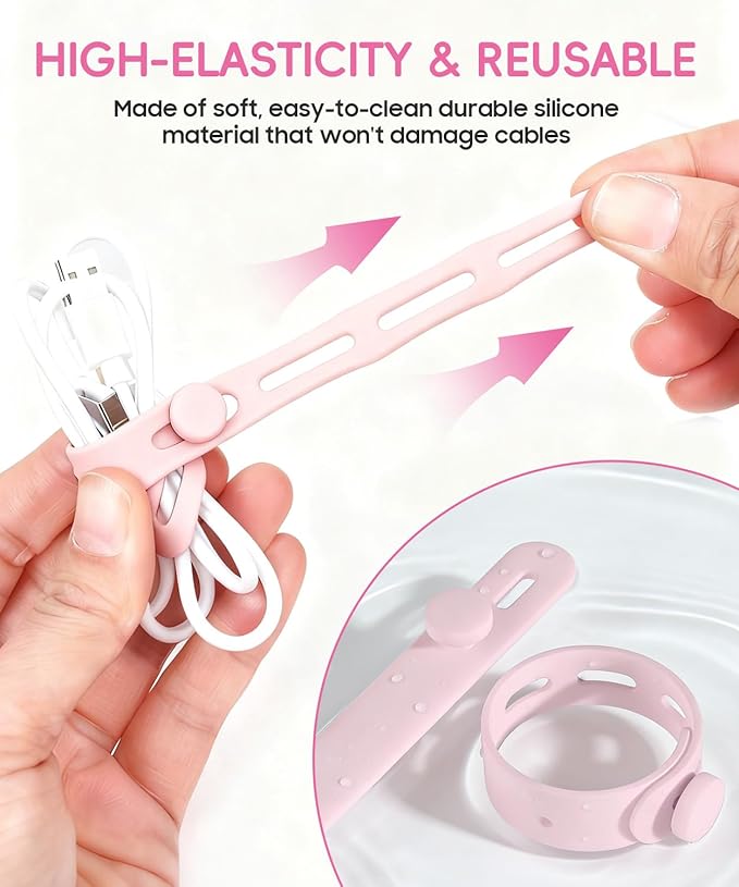 25Pack Silicone Cable Ties,Reusable Cord Organizer for Bundling Electrical Cords,Adjustable Data Cable Organizer Ties,High Elasticity Cable Straps for Home/Office/School/Travel(5 Colors)