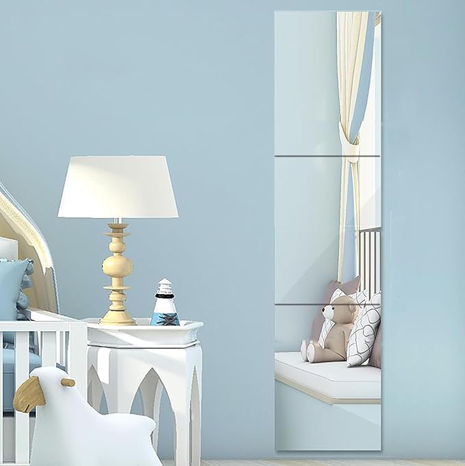 3PCS Mirrors Tiles 18" L x 12" W Gym Mirrors Wall Mounted Mirror Bendable Acrylic Frameless Full Length Mirror Tiles for Home Gym Bedroom Door & Bathroom