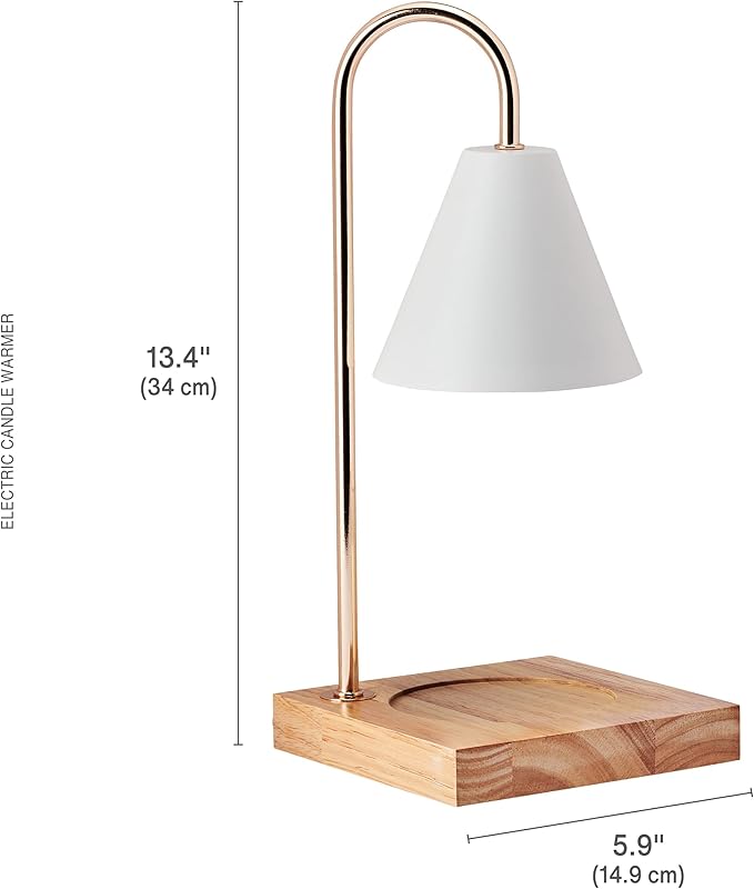 Mikasa 13.4 Inch Electric Candle Warmer with Metal Shade - White Lamp Warmer for Jar Candles, Flameless Fragrance Diffuser with 50W Halogen Bulb, Wood Base, Home Decor for Living Room and Bedroom