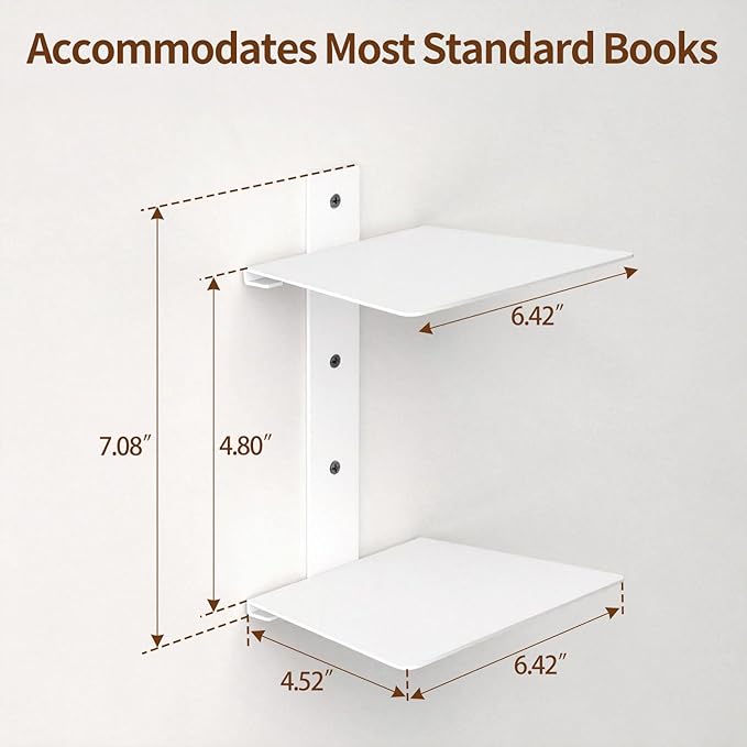 Invisible Floating Bookshelves 4 Tier, Heavy Duty Metal Book Organizer for Wall, 2 Pack (White)