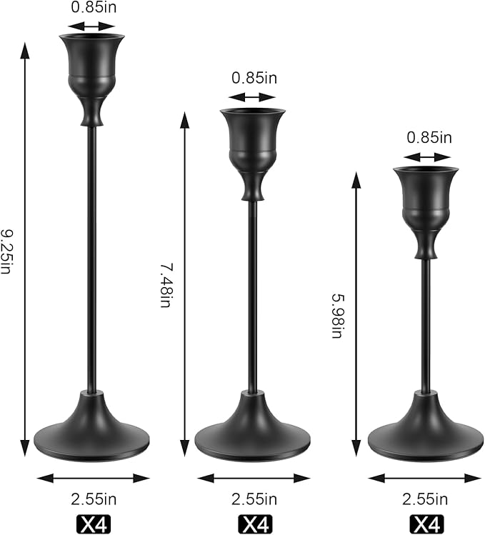 NLBTW Set of 12 Black Taper Candle Holders, Candlesticks Holders Bulk Decorative，Vintage Candlestick Holder Decorative Metal Candle Sticks Home Decor Centerpieces for Table Mantel Festive Decorations