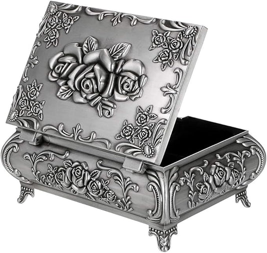 Hipiwe Vintage Metal Jewelry Box Small Trinket Jewelry Storage box For Rings Earrings Necklace Treasure Chest Organizer Antique jewelry Keepsake gift Box Case for Women (Large)