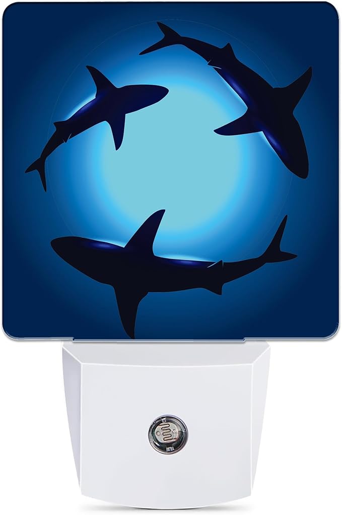 Floating Sharks Night Light, Sea Night Lights Plug into Wall Decor for Bedroom, Bathroom, Hallway, Kitchen, Dusk to Dawn Sensor Nightlights for Boys Girls Women Men Room Gifts