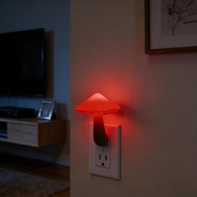 AUSAYE Sensor Led Mushroom Night Light Plug in Nightlight for Kids Adults, Night Lights Plug-into Wall Lamp for Bedroom, Bathroom,Toilet,Stairs,Kitchen,Hallway Christmas Birthday Gifts Red