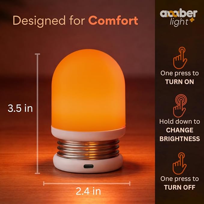 Amber Light + Pebble - Rechargeable Sleep Lamp, Blue Light Free Night Lamp for Bedtime Reading, 1000mAh Battery, Melatonin-Friendly Ambient Glow, 3.5 Inch (Amber)