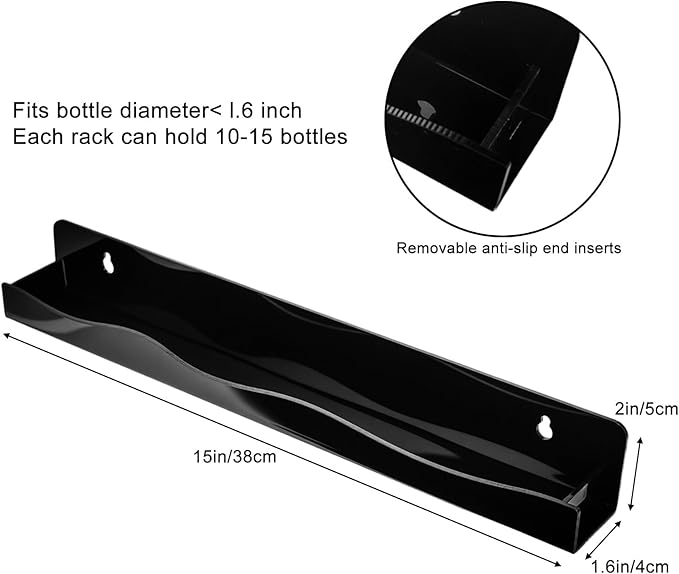 6 Pack Black Nail Polish Wall Rack 15 Inch Acrylic Floating Display Shelves with Anti-slip End Guards for Tattoo Ink Essential Oils Figurine Display Spice Rack Kids Bookshelf for Salons Retailers Home