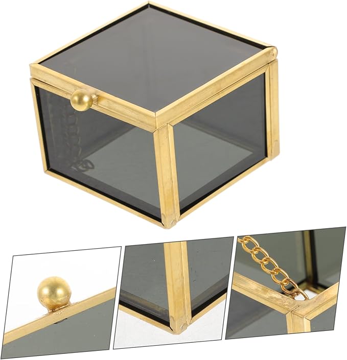 Healifty Square Glass Jewelry Box Lid Modern Decorative Organizer for Cosmetics and Accessories Multi-functional Keepsake Storage Container