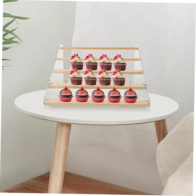 Cabilock Wooden Tiered Desktop Display Riser Stand Makeup Organizer for Cosmetics Figurines Cupcakes Perfumes Nail Polish and Collectibles Multi Shelf for Home Office and Retail Showcase