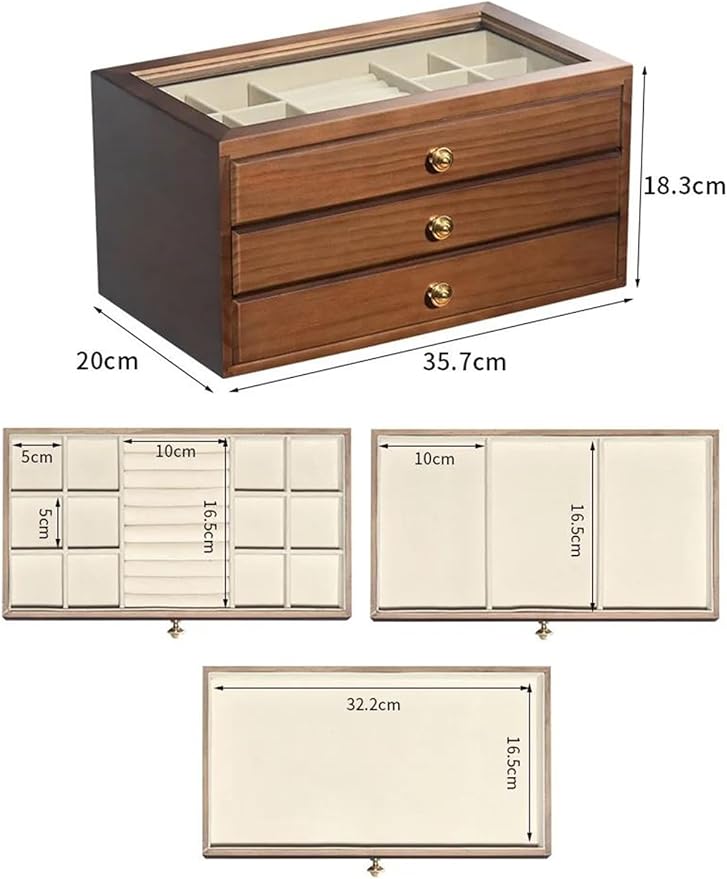 Ring Box Solid Wood Multi Layer Drawer Type Storage Box Makeup Box Cosmetic Containers Desktop Stationery Organizer Earrings Jewelry Ring Boxes for Jewellery