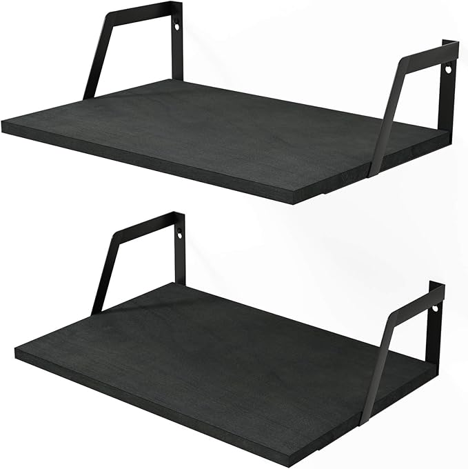 SRIWATANA Floating Shelves Wall Mounted Set of 2 Rustic Wood Shelves with Large Capacity(Black