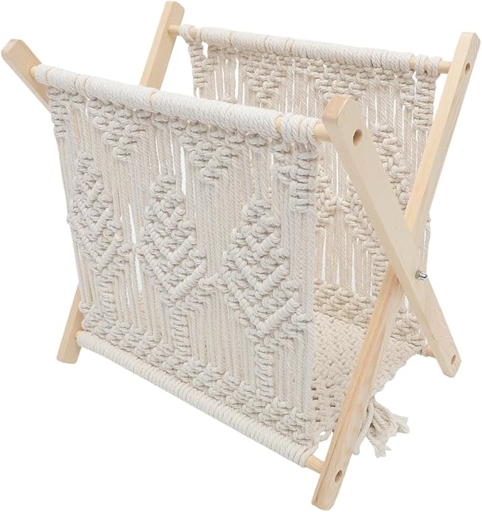 BESTOYARD Boho Cotton Rope Woven Storage Rack 14.56X10.23X15.15 Inch Rustic Magazine Holder and Organizer Basket for Books Newspapers Towels Home Office Decor
