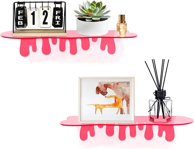 SetGame 2-Pack Acrylic Small Wall Shelves - 12 Inch Floating Shelf for Walls, Home Wall Display Ledges for Storage, Room Décor, Small Album & Items Organizer Display Dripping Wall Decor