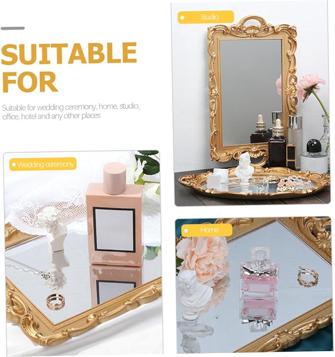 SAFIGLE Vanity Tray Mirror Plate Decorative Perfume Tray Makeup Organizer for Dresser Bathroom Countertop Home Décor Accessory