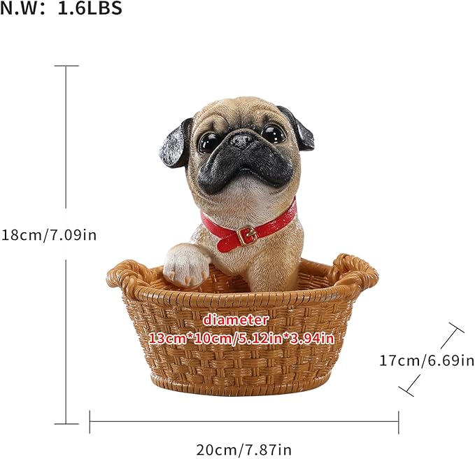 Dog Resin Storage Basket, Desktop Organizer for Remote & Keys, Cute Home Decor Tray, Ideal present for Pet Lovers.(Brown Pug)