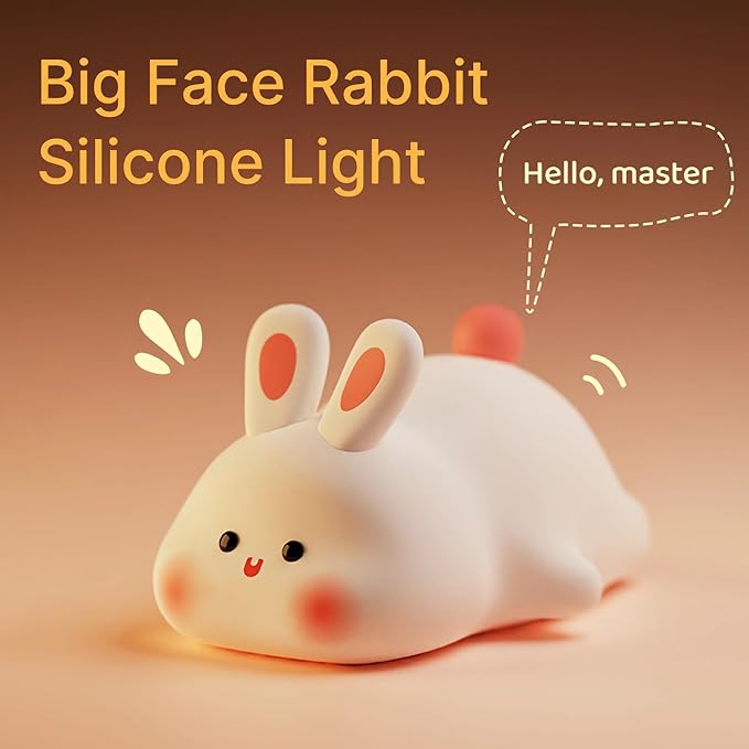 Night Light for Kids, Chubby-Faced Rabbit lamp 3-Level Dimmable USB Rechargeable Lamp with Timer, Soothing Animal Toy for Nursery Bedroom Dorm Decor, Gift for Boys Girls Teens Adults
