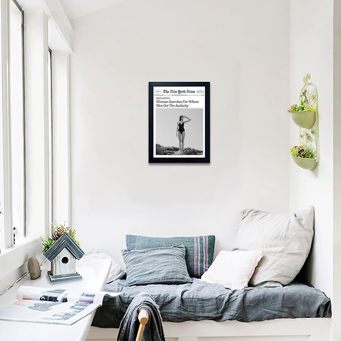 Black And White Wall Art Framed New York Times Posters Trendy Newspaper Wall Decor Woman Searches For Where Men Get The Audacity Canvas Picture Fashion Girl Room Aesthetic Bathroom Decor