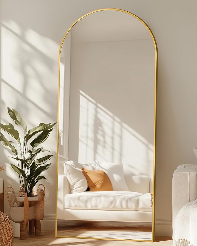 Antok Arched Full Length Mirror, 58"x19" Gold Metal Frame Floor Mirror for Bedroom Living Room, Freestanding/Wall Mount/Leaning