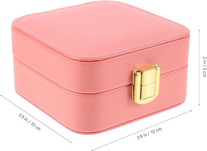 OUNONA Portable Jewelry Box with Makeup Mirror, Small Pink Necklace and Bracelet Storage Case, Travel Jewelry Organizer for Women