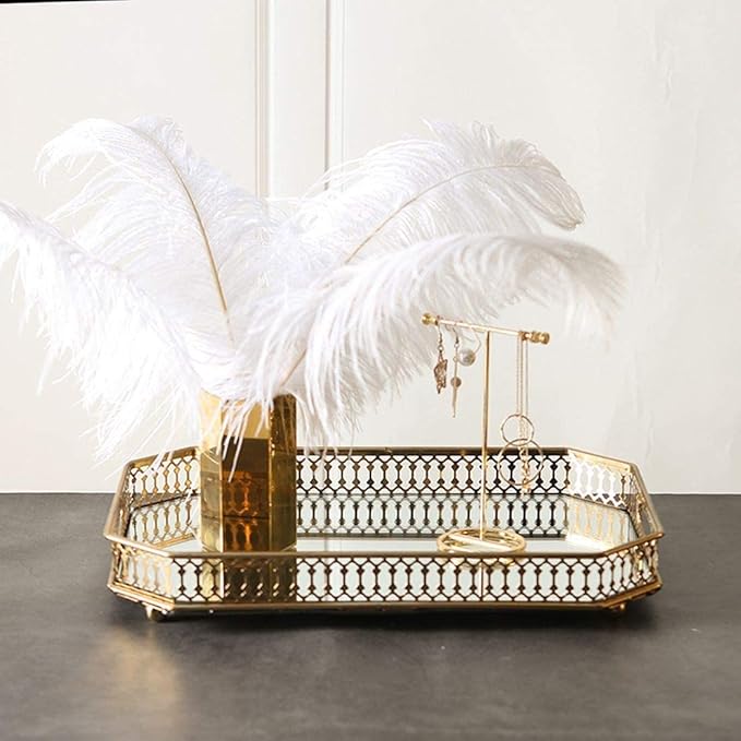 Perfume Vanity Mirror Tray - Durable Decorative Organizer for Dresser, Bedroom, Bathroom Countertops - Spacious 13.8x9.6x2.2 Inches, Scratch-Resistant - Gold