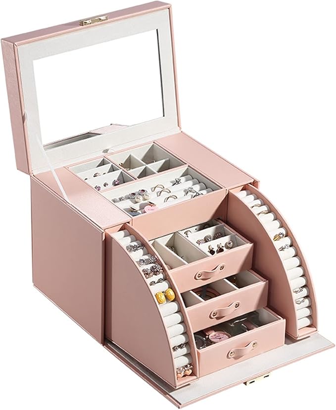 VSULZVNU Makeup Organizers Multi-Layer Large Jewelry Organizer Box PU Leather Drawer Storage Gift Case for Earrings Ring Jewellery Display Boxes Jewelry Case