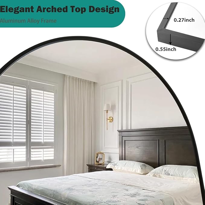 TinyTimes 57"x20" Arched Full Length Mirror, Full Floor Mirror with Stand, Large Full Body Mirror, Wall Mirrors for Bedroom Living Room, Aluminum Frame (Black)