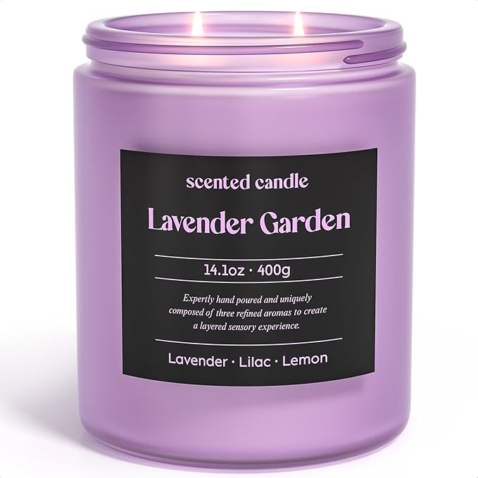 CHILLFLAME Lavender Candle, 14.1 oz Scented Candles for Home, 2 Wicks Blended Scents Aromatherapy Candles for Women and Men, Birthday Gifts for Women (Lavender+Lilac+Lemon)