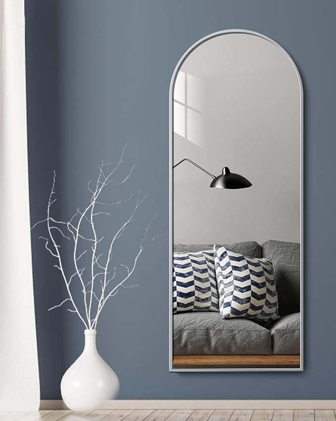 Prywot Arched Floor Mirror, 58 "x 18" Full Length Mirror Wall Mirrors Hanging or Leaning Arched-Top Full Body Mirrors with Stand for Bedroom, Dressing Room, White