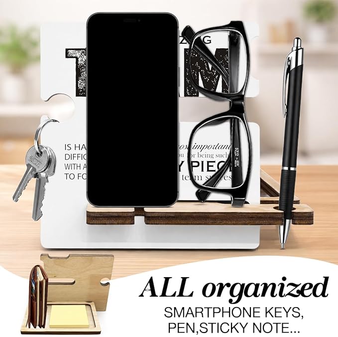 Team Appreciation Gifts for Coworker - Multi-functional Desk Organizer - Motivational Amazing Team Office Quote Wooden Sign for Office Desk Shelf Decor