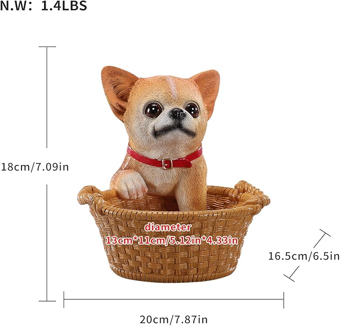Dog Resin Storage Basket, Desktop Organizer for Remote & Keys, Cute Home Decor Tray, Ideal present for Pet Lovers.(Chihuahua Fawn)
