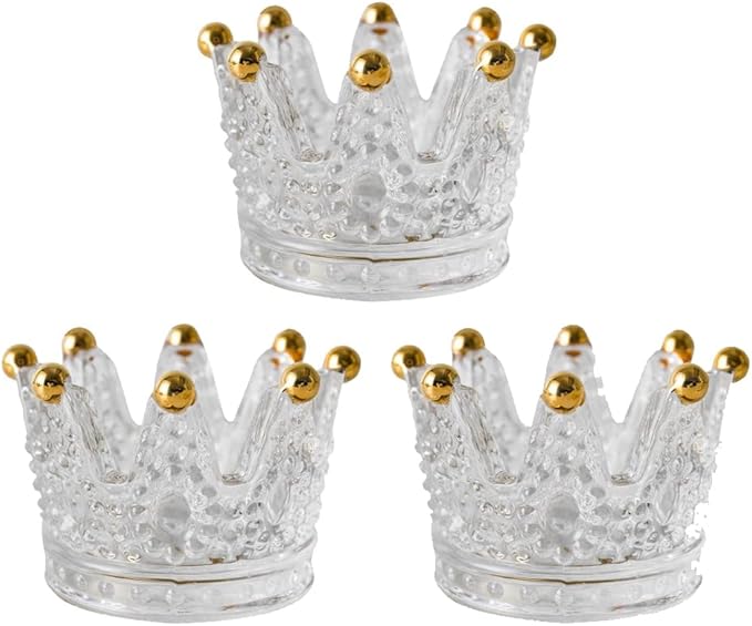Crystal Glass Candle Holder Set of 3 Crown Shaped Makeup Sponge Beauty Egg Storage Rack Jewelry Watch Nail Art Dappen Dish Wedding Christmas Decor