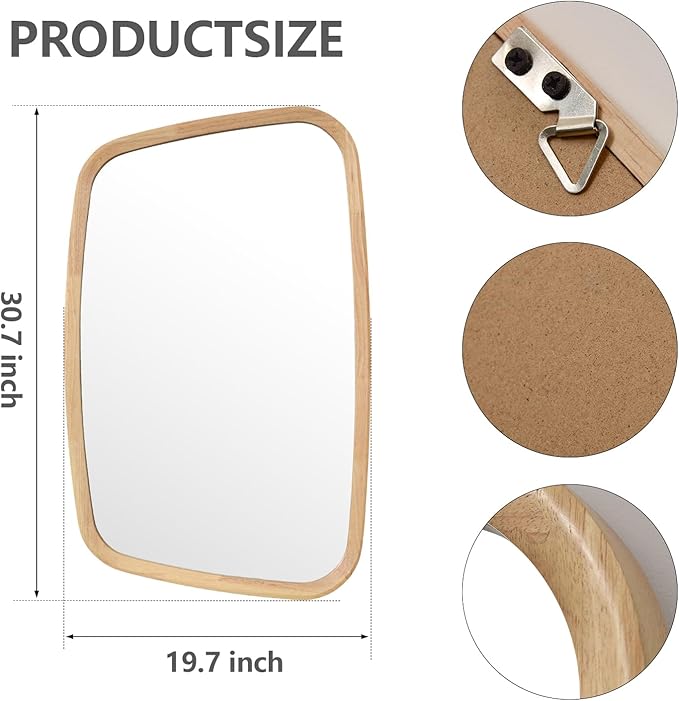 20"x31" Irregular Wood Mirror, Nature Asymmetrical Wall Mirror for Bathroom, Modern Farmhouse Vanity Mirror for Bedroom Living Room Washroom Entryway