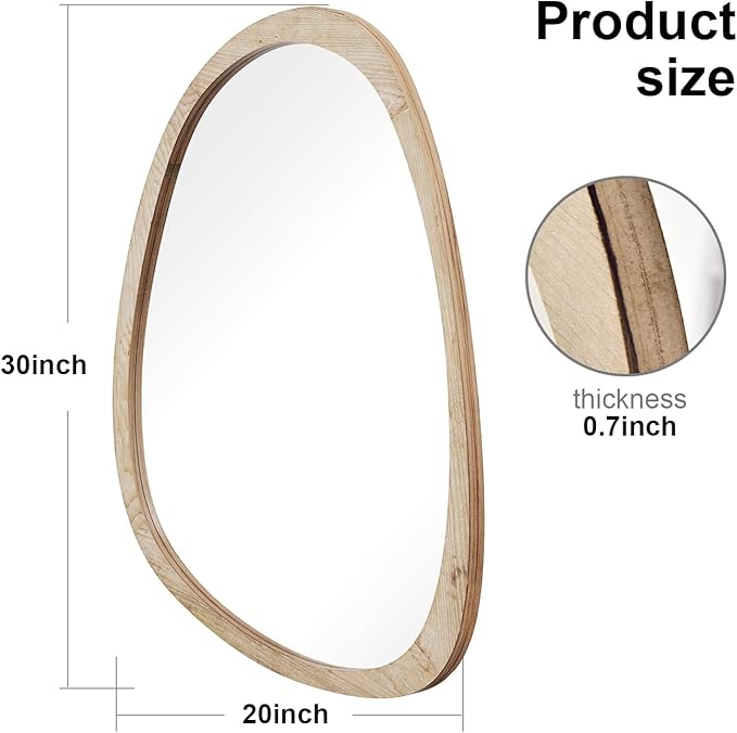 sawsile Irregular Mirror for Decor,Wood Frame Asymmetrical Wall-Mounted Mirror, Large Vanity Mirror for Wall Decoration, Modern Mirror for Living Room Bedroom Bathroom Entryway Mirror