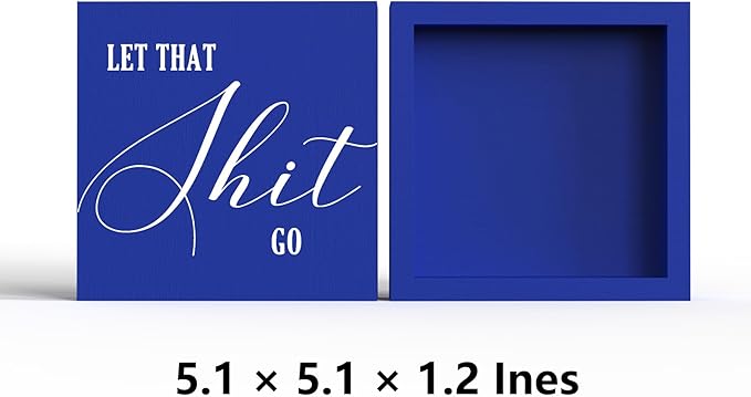 Funny Bathroom Decor Blue Wood Box Sign, Humorous Farmhouse Toilet Sign with Quote, Restroom Shelf Decor for Guest Bath, Tabletop Countertop