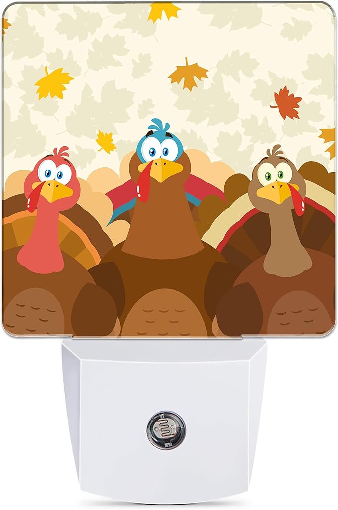 Thanksgiving Holiday Turkey Night Light Plug in Wall Lamp Smart Dusk to Dawn Sensor for Home Decorative, Kids Room Bedroom Bathroom Kitchen Hallway Gifts
