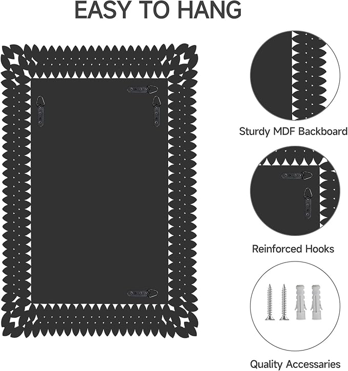 24x36 Inch Rectangle Mirrors for Wall Decor, Luxury Diamond Entryway Mirrors for Wall, Silver Decorative Mirror for Living Room, Bedroom, Bathroom, Dining Room, Fireplace
