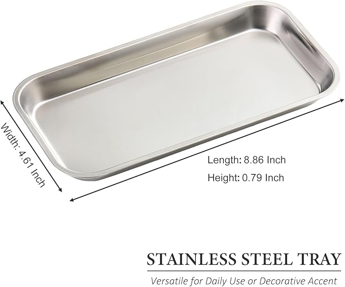 SUTOKAKA 2 Pack Stainless Steel Silver Decorative Tray, Manicure Surgical Tools Placing Dish, Bathroom Vanity Trays for Dresser Counter