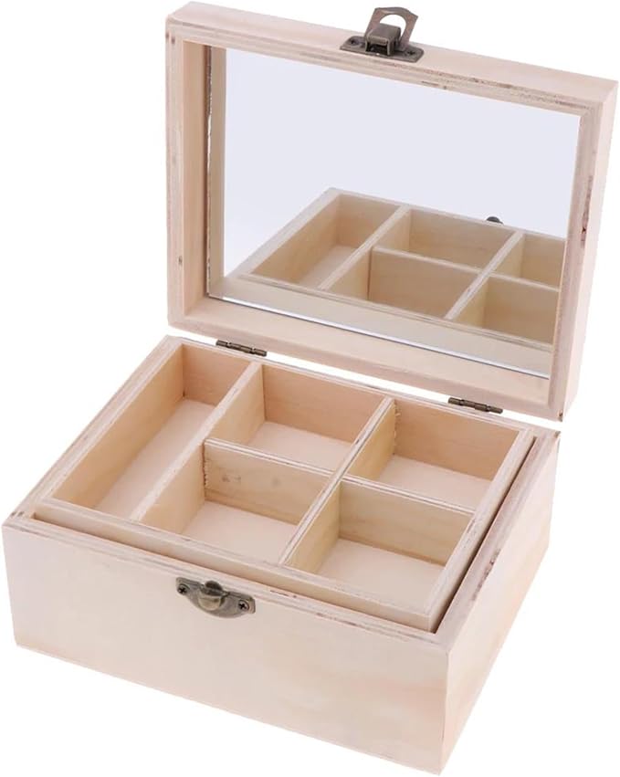 Earring Jewellery Box Mirrored Makeup Organizer Plain Wooden Storage Box Wood Jewelry Case Display Necklace Jewellery Box
