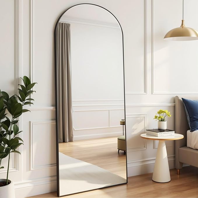 Rowjut Floor Mirror Arched Mirror Full Length 56"X20" Full Length Mirror can be Free Standing or Hanging on The Wall Used in Living Room Entrance Hall, Corridor Room Bathroom etc （Black