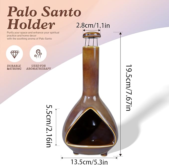MOUGIGI Ceramic Palo Santo Holder - High Temperature 1200°C Mini Chiminea for Sage, Incense & Palo Santo Sticks - Elegant Gradient Glaze Design for Energy Cleansing, Yoga, Meditation & Aromatherapy